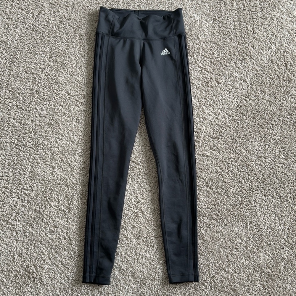 Adidas women’s leggings / tights, grey with black stripes, size small